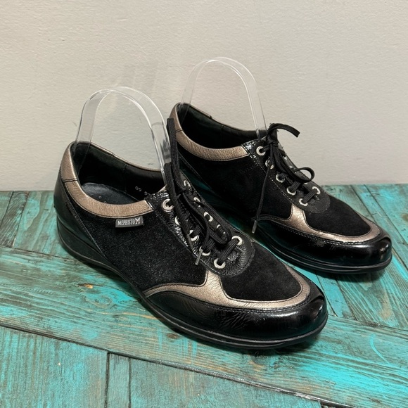 Mephisto Lison Black Suede Patent Leather Shoes Size 8.5 - Picture 5 of 12